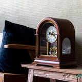 DODEKA Wooden Mantel Clock TCW001DB Rotating Pendulum and Crystals Desktop Musical Hourly Chime Luxury Style for Bedroom, Home, Kitchen