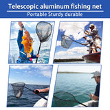 SEASPRO Black Telescoping Fishing Net Aluminum Alloy Rubber Fish Net - Adjustable Length Lightweight Foldable Fishing Gear and Large Fishing Net with Handle Collapsible Extendable Fishing Accessories