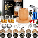 Whiskey Smoker Kit with Torch - Old Fashioned Cocktail Smoker Kit with 6 Flavors Wood Chips | 2 XL Stainless Steel Ice Balls & 2 Glasses (No Fuel Included)