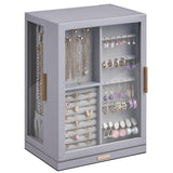 Glimmloop 360° Rotating Jewelry Box with 7 Drawers, Spacious Vertical Jewelry Organizer with Glass Window, Jewelry Storage Case, Dustproof & Moisture-resistant Design, Grey
