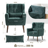 cinkehome Accent Arm Chairs for Living Room, Chenille Upholstered Mordern Armchair, Comfy Soft Padded Lounge Chair in Small Spaces, Bedroom, Pillow, Solid Wood Leg, Blackish Green