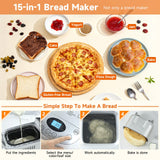 Davivy Bread Maker Machine with 2 Dough Kneading Paddles,15-in-1 Automatic Large Capacity Bread Machine Nonstick Bowl For Bread, Jam& Yogurt, 3 Loaf Sizes and 3 crust settings, 3.5LB, includes gloves