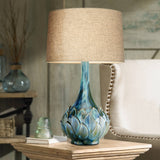 Possini Euro Design Kenya 29 1/2" Tall Modern Coastal Tropical End Table Lamps Set of 2 Blue Green Ceramic Beige Shade Living Room Bedroom Bedside Nightstand House Office Home (Colors May Vary)