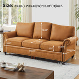 LegacyAmerhome Faux Leather Couch for Living Room, Mid Century Modern Leather Sofa with Rolled Arm, Classic 3 Seat Brown Couches with Nailheads Trim, Big Comfy Couch with Deep Seat