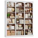 FACBOTALL 71" Triple Wide Bookshelf, 6 Tier Tall Bookshelf, Large Bookcase with Curved Baffle, 63.4" Wide Book Shelf with 18 Open Display Shelves for Living Room, Study, Walnut and White