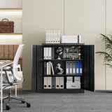 Yizosh Metal Garage Storage Cabinet with 2 Doors and 2 Adjustable Shelves - 35.5" Steel Lockable File Counter Cabinet for Home Office,Garage,Gym,School（Black） (Pack of 2)