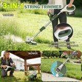 Cordless Weed String-Trimmers/Lawn Mower, 21V 3-in-1 with 8 Replace Auto Line Feed, Electric Grass Trimmer for Garden, Lawn, 120 Mins of Non-Stop