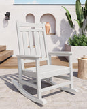 GarveeLife Poly Lumber Rocking Chair Outdoor Set of 4 with 2 Side Table - HDPE High Back Porch Rocker Chairs for Adults - All Weather Resistant Furniture for Patio - White