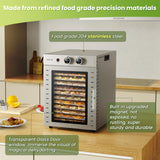 Food Dehydrators Machine with 12 Stainless Steel Trays with Timer Setting Temperature Adjusted 68 ℉ to 194 ℉ Dryer for Herb Fruit Meat Vegetables Mushroom Beef for Commercial Household Ancient Silver