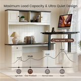 L Shaped Executive Standing Desk with Hutch and Storage Cabinet, Farmhouse Standing Desk with Charging Station