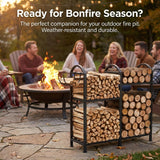 ZEXVIDA Firewood Rack Indoor With Hooks, 31inch Firewood Rack, 2-Tier log holders for firewood outdoor, Fireplace Wood holder Indoor, Adjustable Small Fire Wood Storage