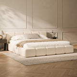 RECCI Cloud King Upholstered Platform Bed Frame, Low Profile Grounded Design with Plush Headboard & Footboard, Wood Slat Support, Noise-Free, No Box Spring Required, Beige