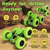 Threeking Remote Control Car 4WD 360° Flip Stunt Double Sided Driving Durable RC Cars with Breathing Soft Lights, Green, Unique Toys Gifts for Boys Girls Ages 6-12