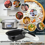 6.5Qt 11-in-1 Multi Cooker, Digital Programmable Slow Cooker With Bake, Sauté, Roast, and Sous Vide functions spoonlemon