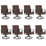 MELLCOM Patio Wicker Swivel Chair Set of 8, Heavy Duty Outdoor Dining Chair with 23.5'' High Back, Extra-Large Water-Fall Seat, Rattan Porch Gentle Rocker for Outside, Backyard, Garden
