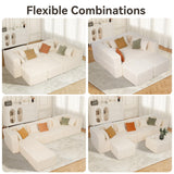MONVANE 130'' Modular Sectional Cloud Couch for Living Room, 6 Seater Convertible Chenille Couches Set with Ottoman & Pillow, No Assembly Compression Sofas, Comfy Floor Sofa with Memory Foam, Beige