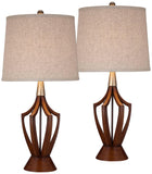 360 Lighting St. Claire 30 3/4" Tall Open Base Large Mid Century Modern End Table Lamps Set of 2 Wood Finish Fabric Shade Living Room Bedroom Bedside Nightstand House Office Home Reading Kitchen