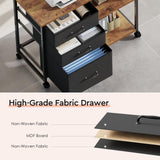 Maihail 3 Drawer File Cabinet with Wheels Rolling Printer Stand with Open Storage Shelf Fabric Lateral Filing Cabinet for Home Office,Rustic Brown