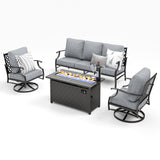 MIXPATIO 4-Piece Metal Patio Conversation Set, Fire Pit Table, 50,000 BTU