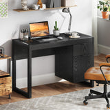 Tangkula Computer Desk with Storage Cabinet & Drawer, White Wooden Home Office Desk
