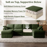 NABUMI 142" Modular Sectional Sofa with Storage, Oversized U-Shaped Boneless Couch with Ottoman, 27" Deep Seat Memory Foam Corduroy 6-Seater Cloud Couches for Living Room, Tool-Free Assembly, Green