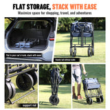 FENSMILE Collapsible Folding Cart, Heavy Duty 220Lbs Capacity, Foldable Utility Cart for Outdoor Camping, Grocery, Sports, Beach, All Terrain