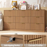 NOVAMAISON Fluted Dresser for Bedroom with 9 Drawer, 63” Wide Wooden Dresser Mid Century Chest of Drawers with Handle, Dressers TV Stand Storage Organizer for Bedroom, Living Room, Natural Wood
