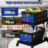 Collapsible Shopping Cart with 2 Bins Grocery Cart on Wheels Multi Use Two Tier Folding Cart