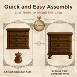 LUXOAK Fully Assembled Solid Wood Nightstand Set of 2 with Storage Drawers