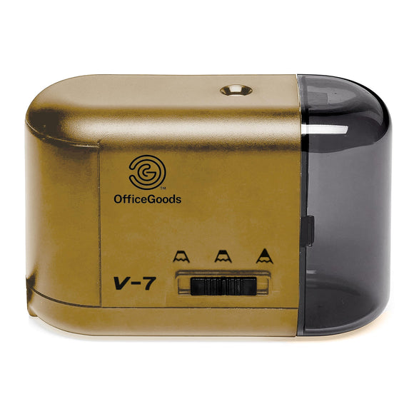 Electric Pencil Sharpener - Battery or Cord Powered Portable Sharpener - Perfectly Sharpens Colored Pencils - Gold OfficeGoods
