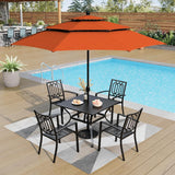 PHI VILLA Patio Dining Set, 4 Stackable Chairs& Square Metal Table