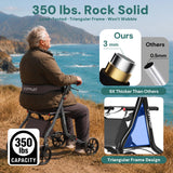 StepPilot Zero Wobble Rollator Walker with Seat for Seniors, 350lb Capacity, 18" Extra Wide Seat, 8" Wheels & Dual Brake, One-Hand Folds to 9.6", 7-Level Handle Adjustable, Cup Holder & Cane Clip