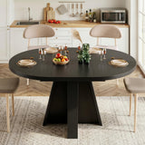 iPormis 43.3in-59in Extendable Round Dining Table for 4-6, Modern Wooden Kitchen Table for Dining Room, Adjustable Size Oval Circle Dinner Tables Furniture for Kitchen Living Room, Black