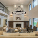 YLCHYTDZSW 24-Light Black Wagon Wheel Chandelier for Living Room 52 Inch Farmhouse Chandeliers Large Round High Ceilings Light Fixtures for Entryway Dining Room Foyer Kitchen Island