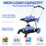 Olenyer Collapsible Shopping Cart with Wheels, 200 LBS Capacity Blue Grocery Cart with Storage Crates, Platform Hand Truck with Foot Brake