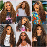 ALSZIQIHR Highlight Ombre Water Wave 13x4 HD Lace Front Wig Human Hair 34In