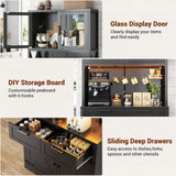 Unikito 71" Pantry Cabinet with LED Light & Outlet, Tall Kitchen Pantry Storage Cabinet with Microwave Stand, DIY Pegboard, Drawers and Adjustable Shelf, Farmhouse Kitchen Hutch for Dining Room