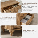 T4TREAM Farmhouse 6 Drawers Dresser Chests for Bedroom w/4 Solid Wood Feet &Column Decor, Tall Wood Rustic Chest of Drawers, Storage Dressers Organizer for Bedroom, Living Room, Light Tree Knot