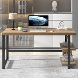 FOLUBAN Computer Desk, Modern Home Office Desk with Storage Shelves, Writing Study Gaming Table for Living Room Bedroom, Rustic Oak, 53 Inch