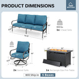 MFSTUDIO 4 Piece Metal Patio Furniture Set with Fire Pit Table,Peacock Blue