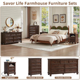 SAVOR LIFE Farmhouse 7 Drawer Dresser for Bedroom, 54” Wood Dresser for Closet, Large Rustic Wooden Dressers, Chest of Drawers for Bedroom, Hallway, Entryway, Walnut