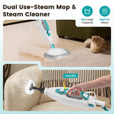 10-in-1 Steam Mop, 1550W Detachable Handheld Steam Cleaner with 350ML Tank for Floor Cleaning, 16FT Power Cable, 2 Washable Pads, Multi-Purpose Steamer for Hardwood, Carpet, Tile, Windows,Cyan