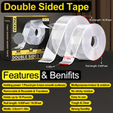 PACKKA 1.18IN*9.85 FT Nano Grip Tape Double Sided Tape Heavy Duty, Clear Mounting Tape Picture Hanging Adhesive Strips, Wall Tape for Poster, Rug, Picture Hanging, Office&Outdoor