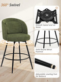 LUE BONA 26''H Swivel Bar Stools Set of 4, Counter Height Bar Stools with Backs, Lumbar Pillow and Black Metal Frames, Upholstered Modern Barstools for Kitchen Island, Chenille Farbic, Green