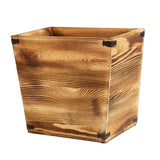 VERGOODR Grey Farmhouse Style Torched Wood Trash Can Waste Bin with Decorative Metal Brackets Trash Can for Bedroom,Living Room, Bathroom & Office (Brown)