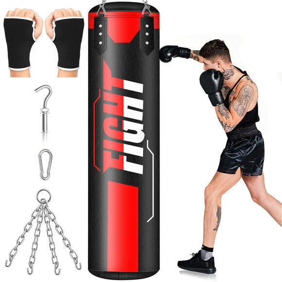 Hanging Punching Bag for Adults, 4ft PU Leather Heavy Boxing Bag Set, Hanging Bag Boxing Equipment for MMA Karate Kickboxing Boxing Home Gym YORWHIN