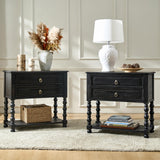 HULALA HOME Farmhouse Storage End Table Set of 2 with 2 Drawers and Open Shelf, Solid Wood Side Table with Spindle Legs, End Table with Charging Station (Charcoal)