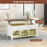 NAFORT Wood Lift Top Coffee Table, Adjustable Height Center Table with Hidden Storage and Open Shelves, Modern Lift Coffee Table for Living Room Office Reception Room
