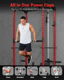 GarveeLife Power Cage, Power Racks for Home Gym with Pulley System, 1200 LBS Weight Capacity Multi-Functional Squat Rack for Strength Workout (Red D1002)