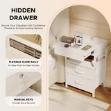 Nightstand Bedside Table Hidden Drawer - Night Stand with Charging Station and Sliding Top Storage, Bed Side Table with 2 Fabric Drawers, Modern Nightstand for Bedroom Dorm Living Room, White